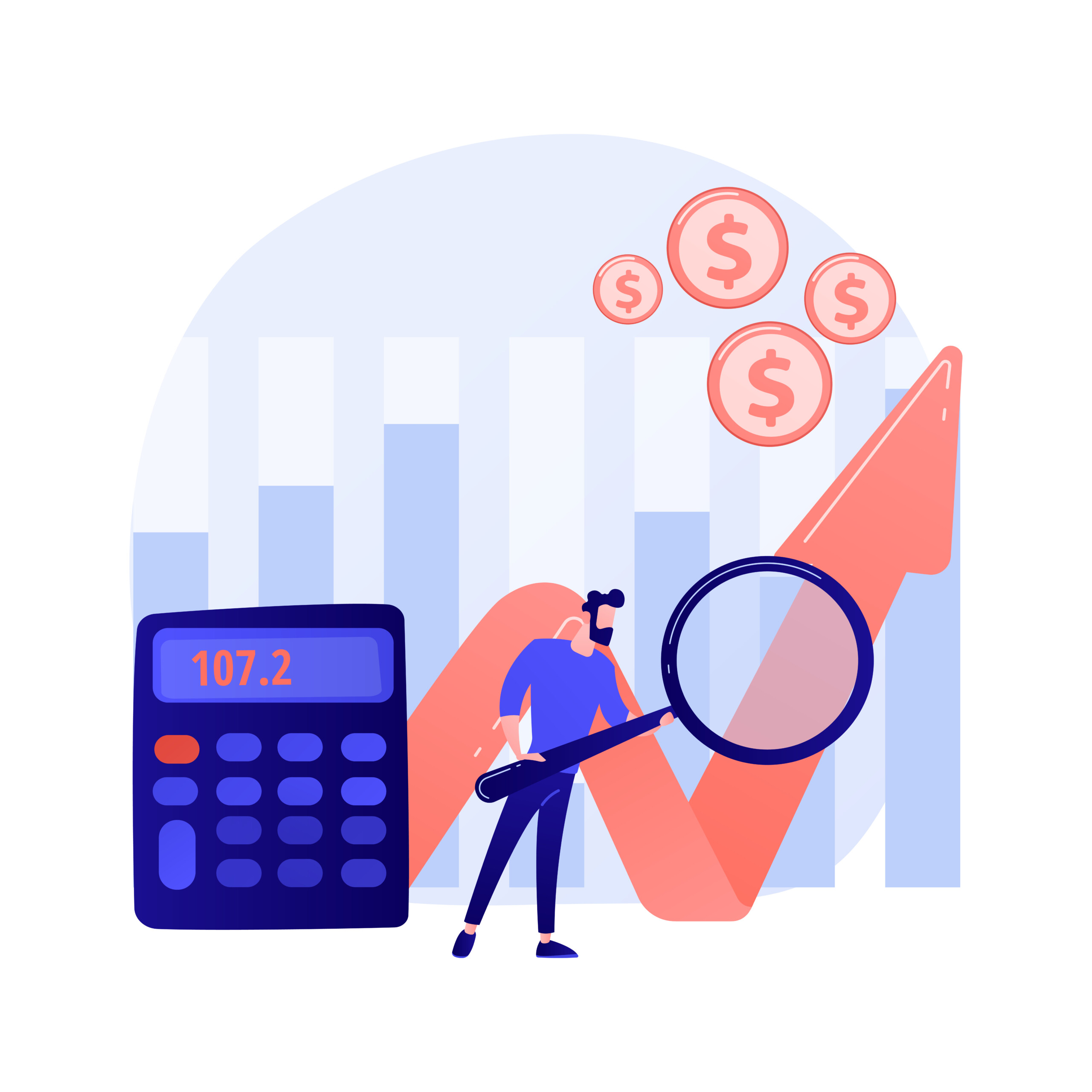 decisoes-inteligentes Stock market analytics. Economic research, business trends survey, companies and businesses cost rating. Stockbroker studying market statistics. Vector isolated concept metaphor illustration